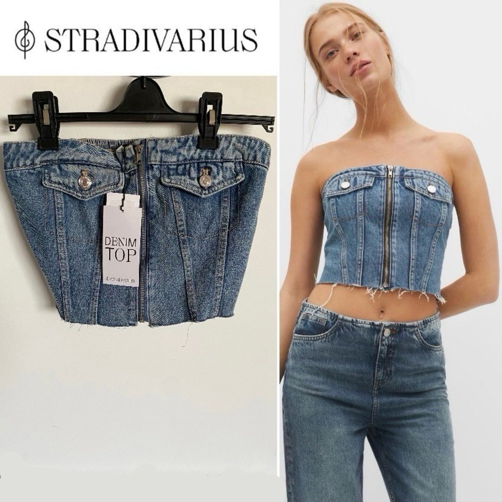 Stradivarius Denim Blue Strapless Corset